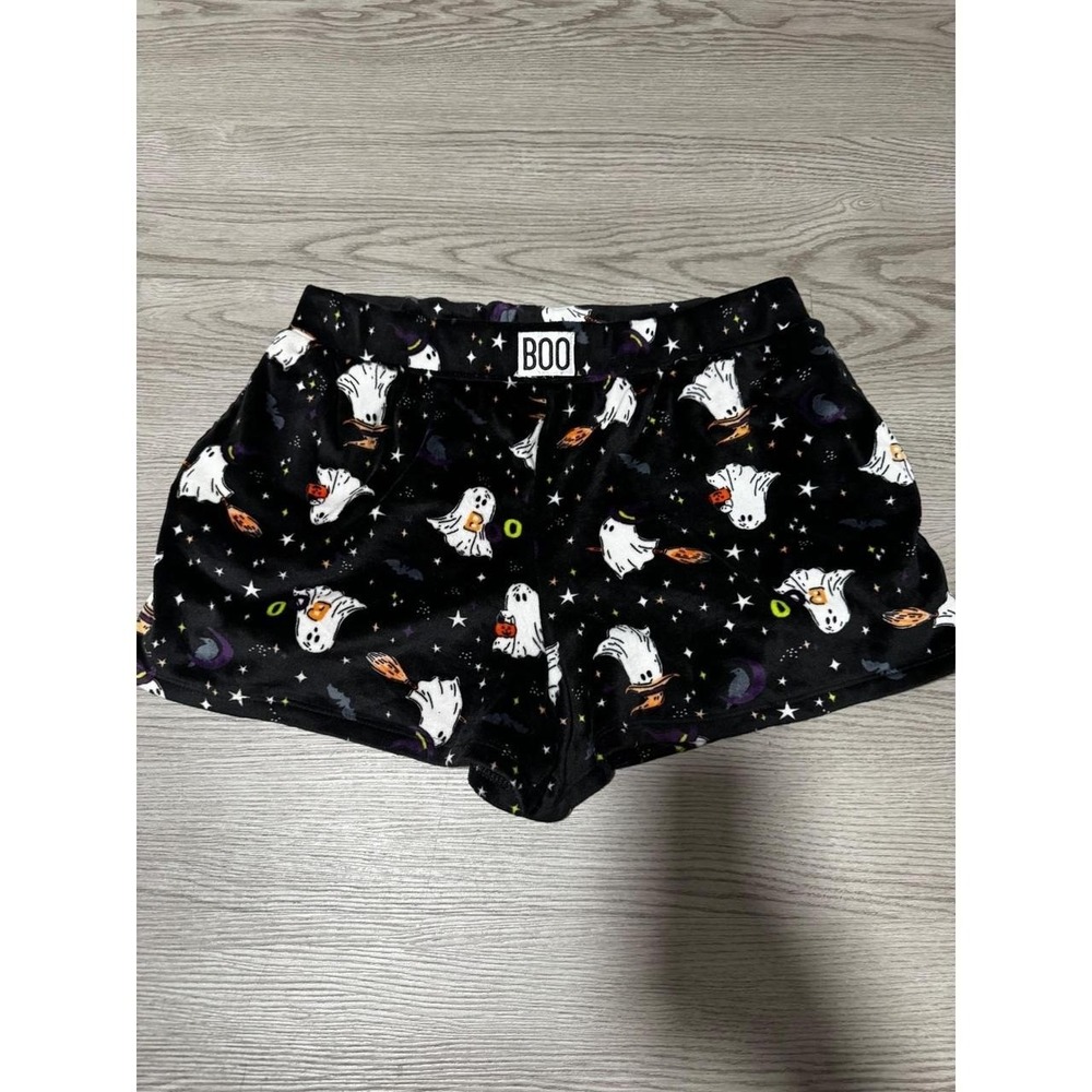 Way to Celebrate Halloween Ghost Fleece Pajama Shorts Black Boo Size M 8-10